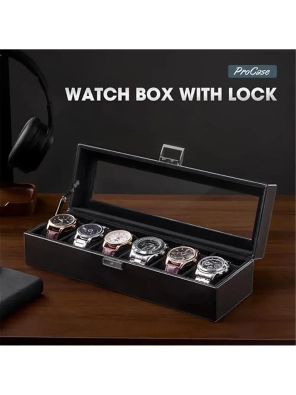 6 Slots Watch Case Box for Men AllBlack